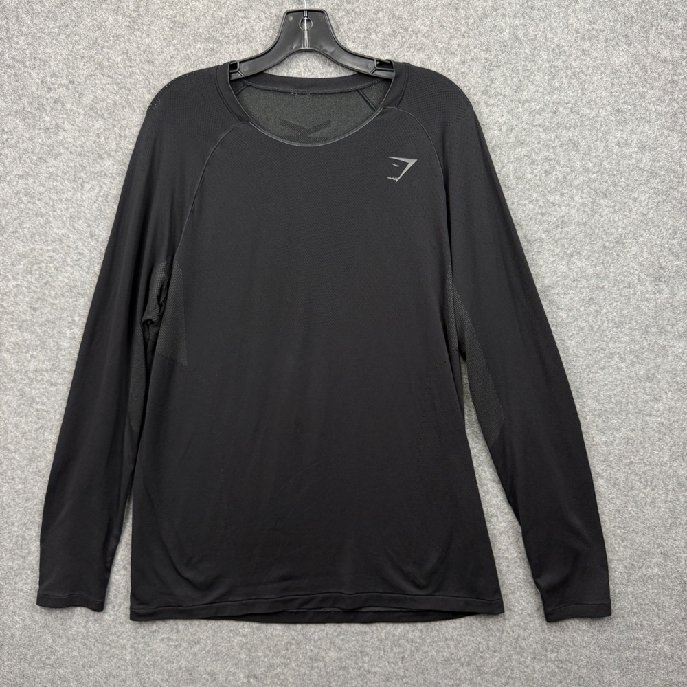 Gymshark Mens Black Long Sleeve Mesh Training Top Performance Workout Shirt L